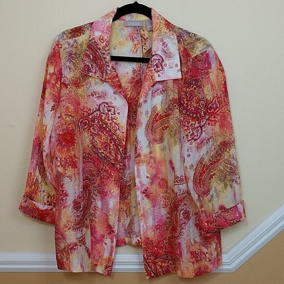 Chico's Lightweight Watercolor Open Jacket size 2 - Picture 1 of 8
